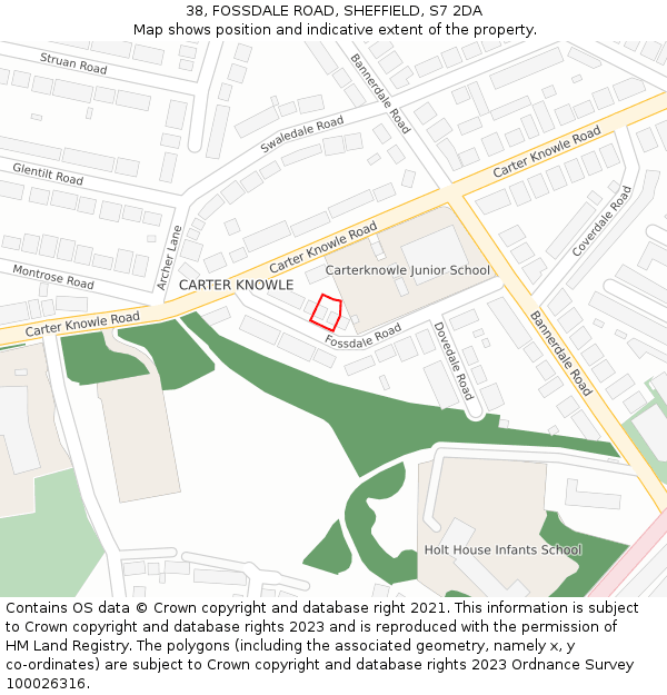 38, FOSSDALE ROAD, SHEFFIELD, S7 2DA: Location map and indicative extent of plot