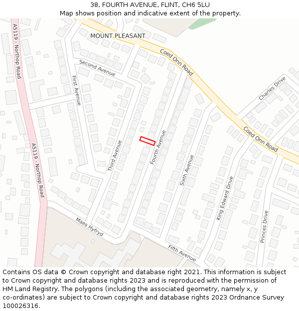 38, FOURTH AVENUE, FLINT, CH6 5LU: Location map and indicative extent of plot