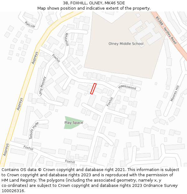 38, FOXHILL, OLNEY, MK46 5DE: Location map and indicative extent of plot