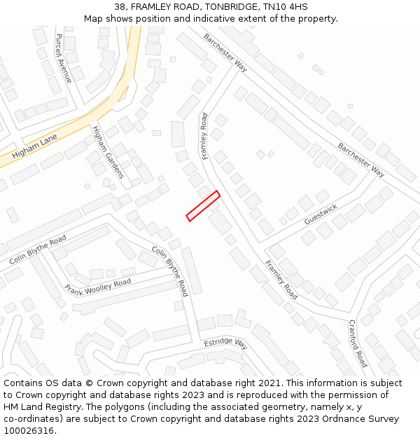 38, FRAMLEY ROAD, TONBRIDGE, TN10 4HS: Location map and indicative extent of plot