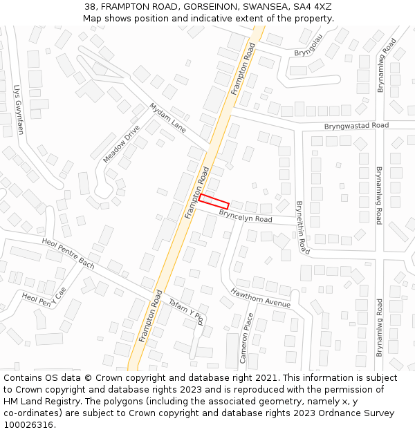 38, FRAMPTON ROAD, GORSEINON, SWANSEA, SA4 4XZ: Location map and indicative extent of plot