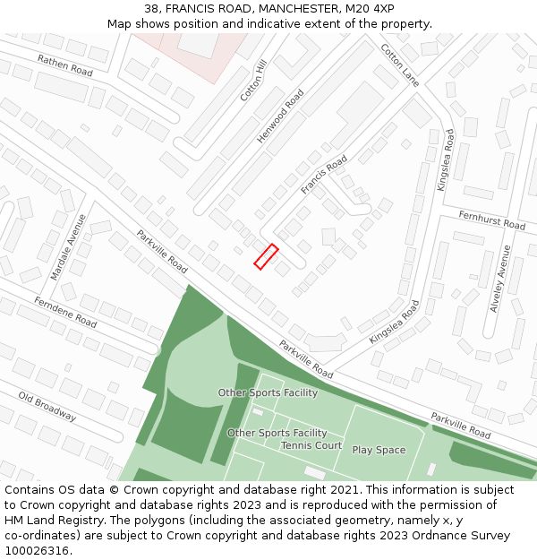 38, FRANCIS ROAD, MANCHESTER, M20 4XP: Location map and indicative extent of plot