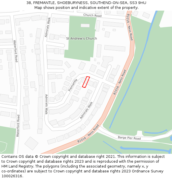38, FREMANTLE, SHOEBURYNESS, SOUTHEND-ON-SEA, SS3 9HU: Location map and indicative extent of plot