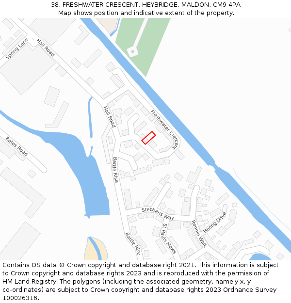 38, FRESHWATER CRESCENT, HEYBRIDGE, MALDON, CM9 4PA: Location map and indicative extent of plot