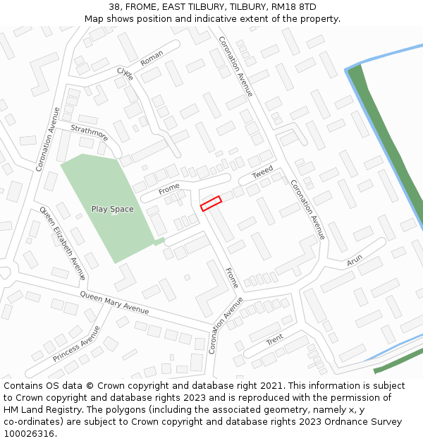 38, FROME, EAST TILBURY, TILBURY, RM18 8TD: Location map and indicative extent of plot