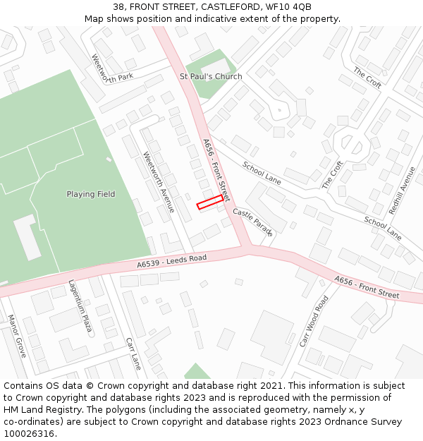 38, FRONT STREET, CASTLEFORD, WF10 4QB: Location map and indicative extent of plot