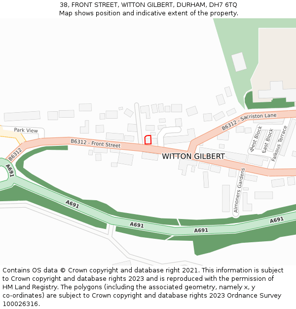 38, FRONT STREET, WITTON GILBERT, DURHAM, DH7 6TQ: Location map and indicative extent of plot