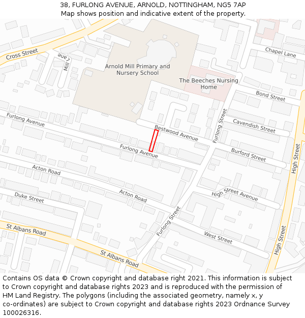 38, FURLONG AVENUE, ARNOLD, NOTTINGHAM, NG5 7AP: Location map and indicative extent of plot