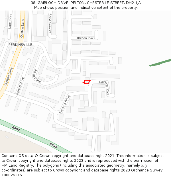 38, GAIRLOCH DRIVE, PELTON, CHESTER LE STREET, DH2 1JA: Location map and indicative extent of plot