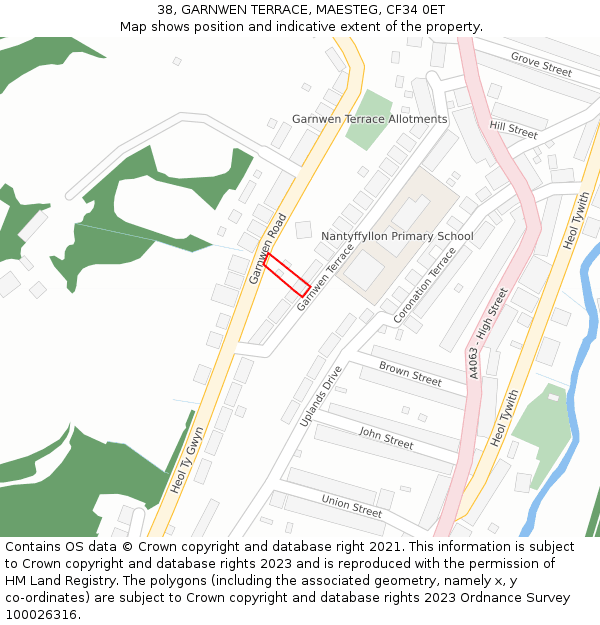 38, GARNWEN TERRACE, MAESTEG, CF34 0ET: Location map and indicative extent of plot