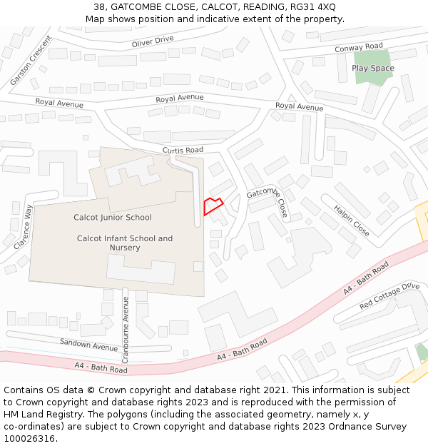 38, GATCOMBE CLOSE, CALCOT, READING, RG31 4XQ: Location map and indicative extent of plot