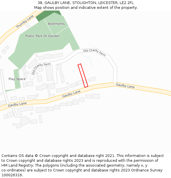 38, GAULBY LANE, STOUGHTON, LEICESTER, LE2 2FL: Location map and indicative extent of plot