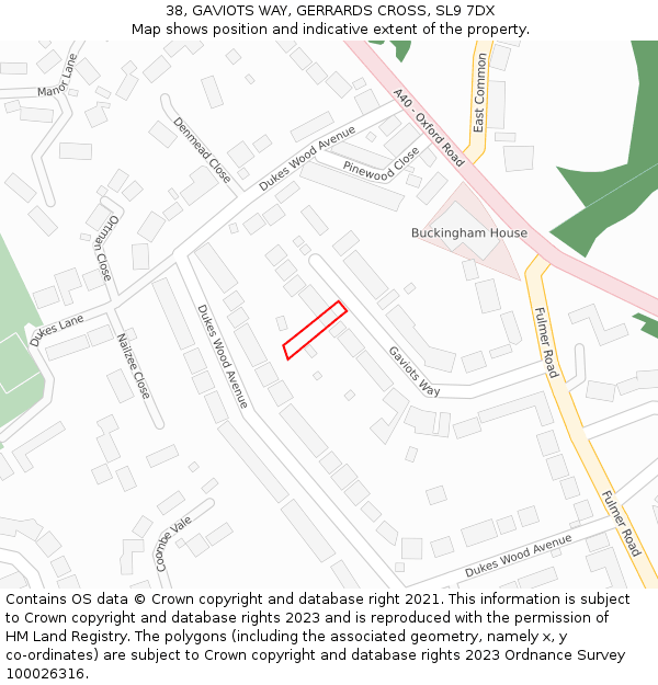38, GAVIOTS WAY, GERRARDS CROSS, SL9 7DX: Location map and indicative extent of plot