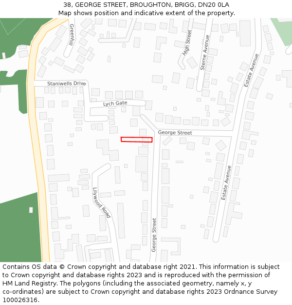 38, GEORGE STREET, BROUGHTON, BRIGG, DN20 0LA: Location map and indicative extent of plot