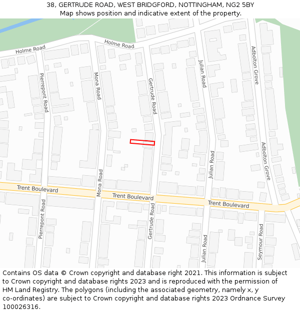 38, GERTRUDE ROAD, WEST BRIDGFORD, NOTTINGHAM, NG2 5BY: Location map and indicative extent of plot