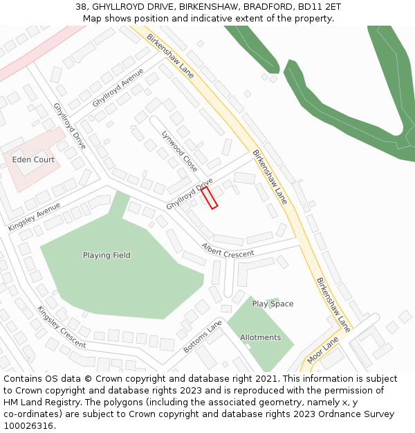 38, GHYLLROYD DRIVE, BIRKENSHAW, BRADFORD, BD11 2ET: Location map and indicative extent of plot