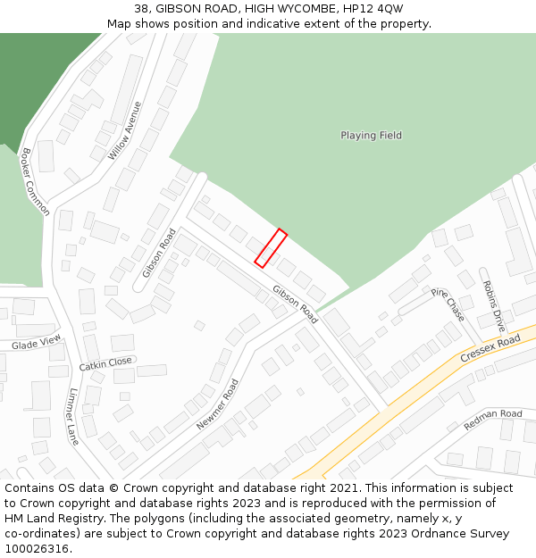 38, GIBSON ROAD, HIGH WYCOMBE, HP12 4QW: Location map and indicative extent of plot