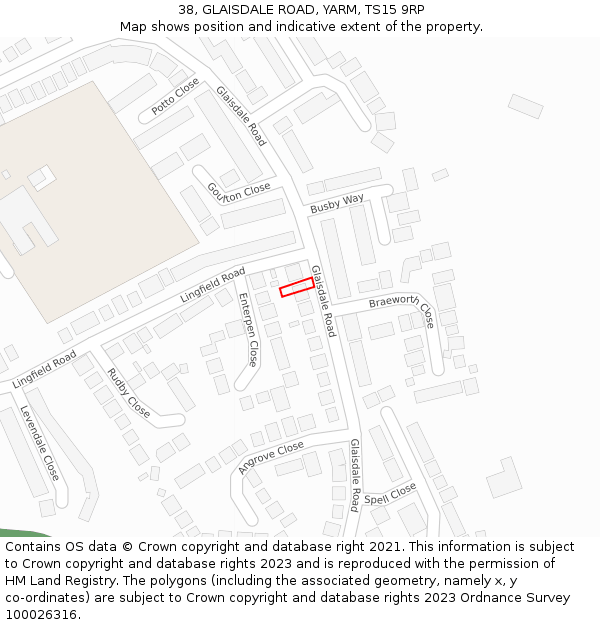 38, GLAISDALE ROAD, YARM, TS15 9RP: Location map and indicative extent of plot