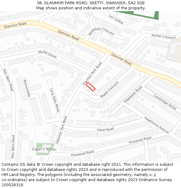 38, GLANMOR PARK ROAD, SKETTY, SWANSEA, SA2 0QE: Location map and indicative extent of plot