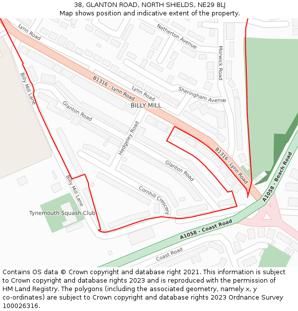 38, GLANTON ROAD, NORTH SHIELDS, NE29 8LJ: Location map and indicative extent of plot