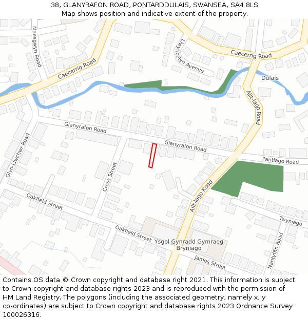 38, GLANYRAFON ROAD, PONTARDDULAIS, SWANSEA, SA4 8LS: Location map and indicative extent of plot