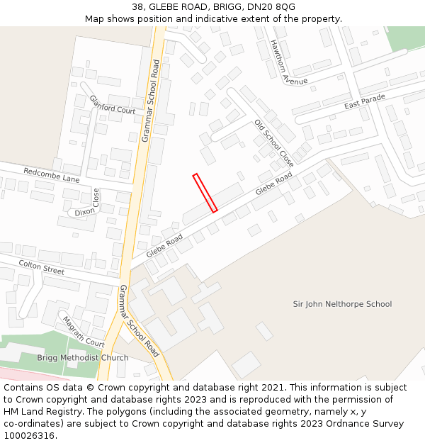 38, GLEBE ROAD, BRIGG, DN20 8QG: Location map and indicative extent of plot