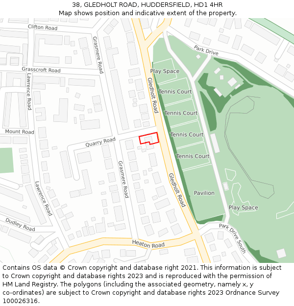 38, GLEDHOLT ROAD, HUDDERSFIELD, HD1 4HR: Location map and indicative extent of plot