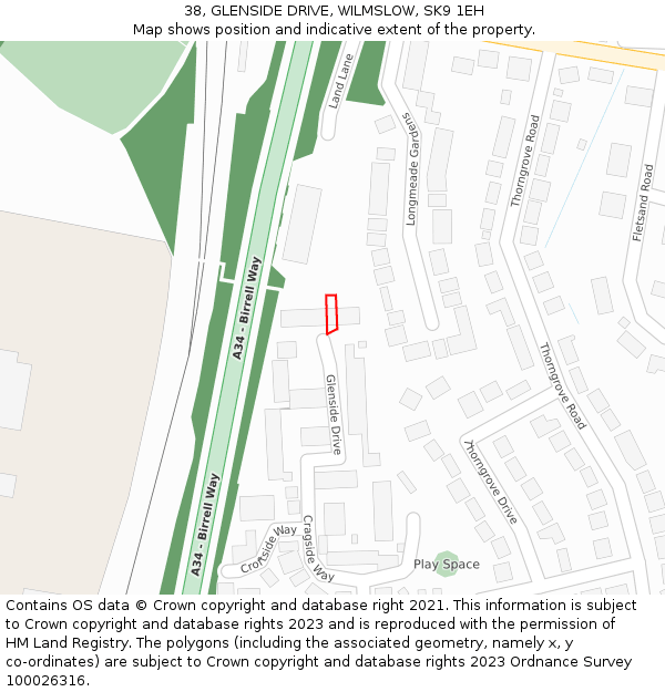 38, GLENSIDE DRIVE, WILMSLOW, SK9 1EH: Location map and indicative extent of plot