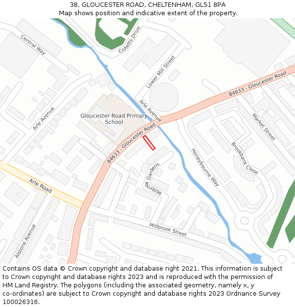 38, GLOUCESTER ROAD, CHELTENHAM, GL51 8PA: Location map and indicative extent of plot