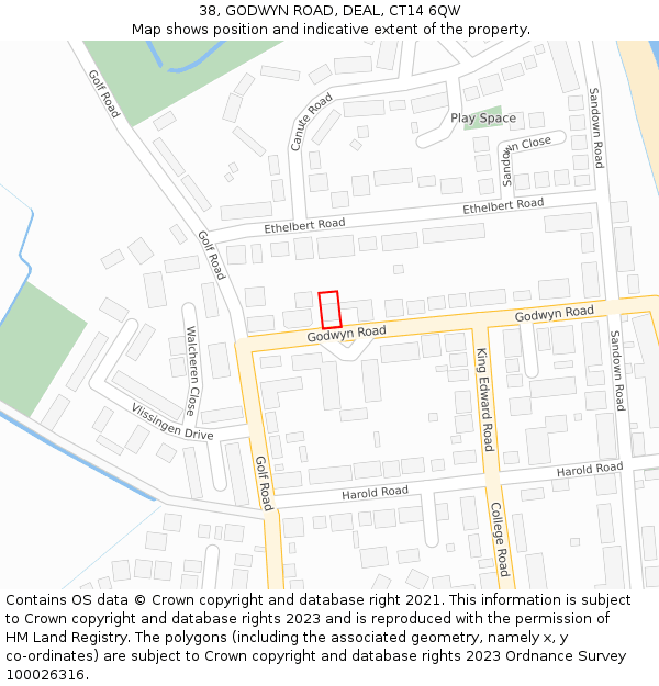 38, GODWYN ROAD, DEAL, CT14 6QW: Location map and indicative extent of plot