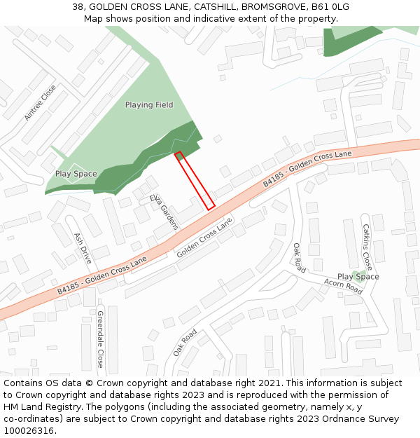 38, GOLDEN CROSS LANE, CATSHILL, BROMSGROVE, B61 0LG: Location map and indicative extent of plot