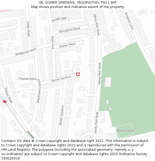 38, GOMER GARDENS, TEDDINGTON, TW11 9AT: Location map and indicative extent of plot