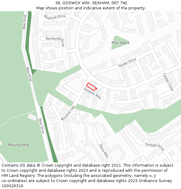 38, GOSWICK WAY, SEAHAM, SR7 7WJ: Location map and indicative extent of plot