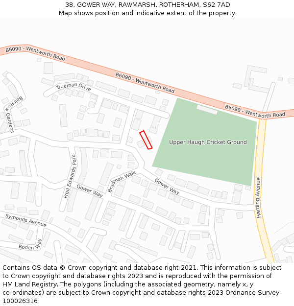 38, GOWER WAY, RAWMARSH, ROTHERHAM, S62 7AD: Location map and indicative extent of plot