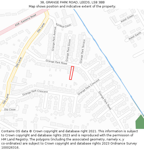 38, GRANGE PARK ROAD, LEEDS, LS8 3BB: Location map and indicative extent of plot