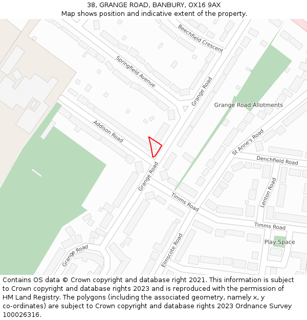 38, GRANGE ROAD, BANBURY, OX16 9AX: Location map and indicative extent of plot