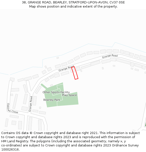 38, GRANGE ROAD, BEARLEY, STRATFORD-UPON-AVON, CV37 0SE: Location map and indicative extent of plot