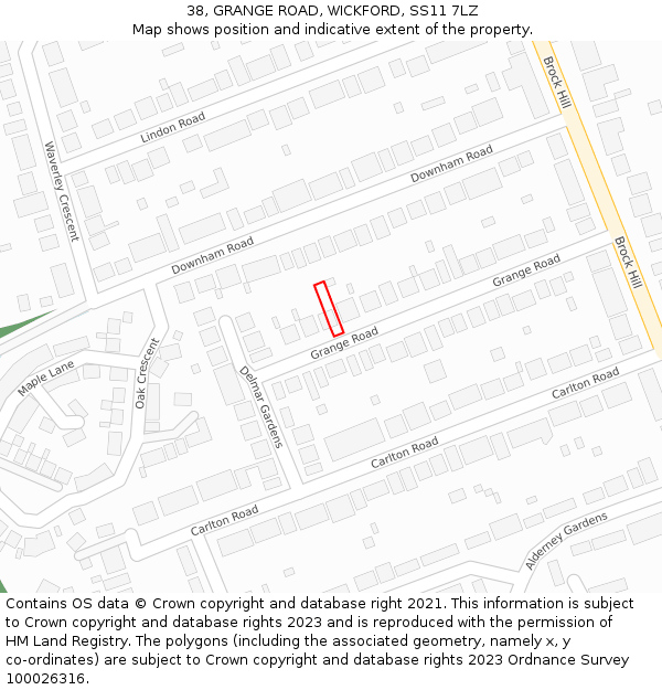 38, GRANGE ROAD, WICKFORD, SS11 7LZ: Location map and indicative extent of plot