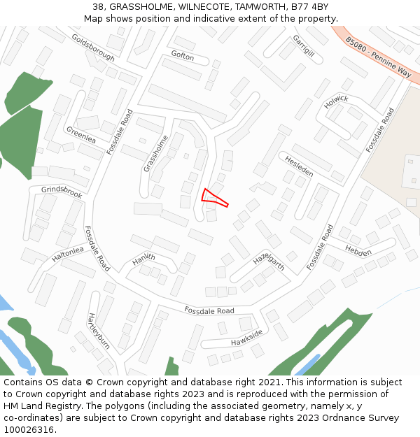 38, GRASSHOLME, WILNECOTE, TAMWORTH, B77 4BY: Location map and indicative extent of plot