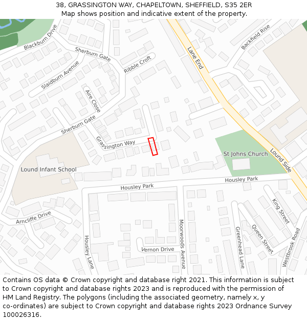 38, GRASSINGTON WAY, CHAPELTOWN, SHEFFIELD, S35 2ER: Location map and indicative extent of plot