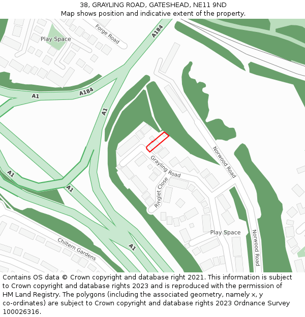 38, GRAYLING ROAD, GATESHEAD, NE11 9ND: Location map and indicative extent of plot