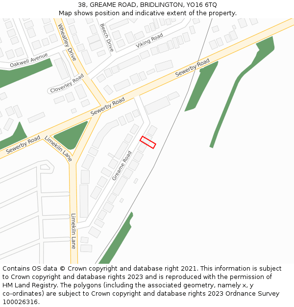 38, GREAME ROAD, BRIDLINGTON, YO16 6TQ: Location map and indicative extent of plot