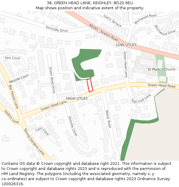 38, GREEN HEAD LANE, KEIGHLEY, BD20 6EU: Location map and indicative extent of plot