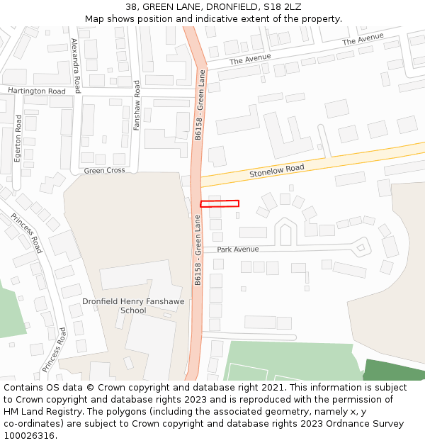 38, GREEN LANE, DRONFIELD, S18 2LZ: Location map and indicative extent of plot