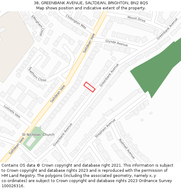 38, GREENBANK AVENUE, SALTDEAN, BRIGHTON, BN2 8QS: Location map and indicative extent of plot