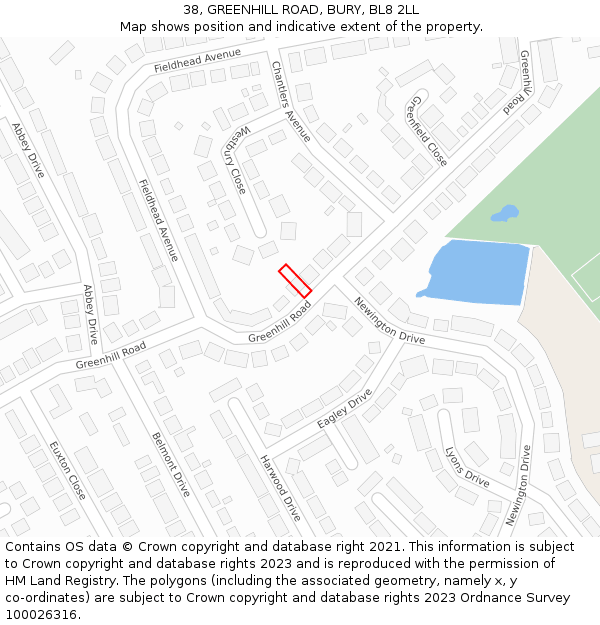 38, GREENHILL ROAD, BURY, BL8 2LL: Location map and indicative extent of plot