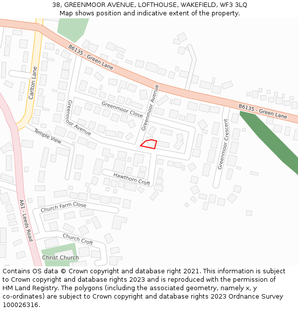 38, GREENMOOR AVENUE, LOFTHOUSE, WAKEFIELD, WF3 3LQ: Location map and indicative extent of plot