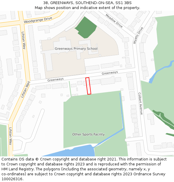 38, GREENWAYS, SOUTHEND-ON-SEA, SS1 3BS: Location map and indicative extent of plot