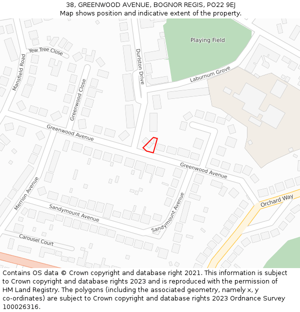 38, GREENWOOD AVENUE, BOGNOR REGIS, PO22 9EJ: Location map and indicative extent of plot