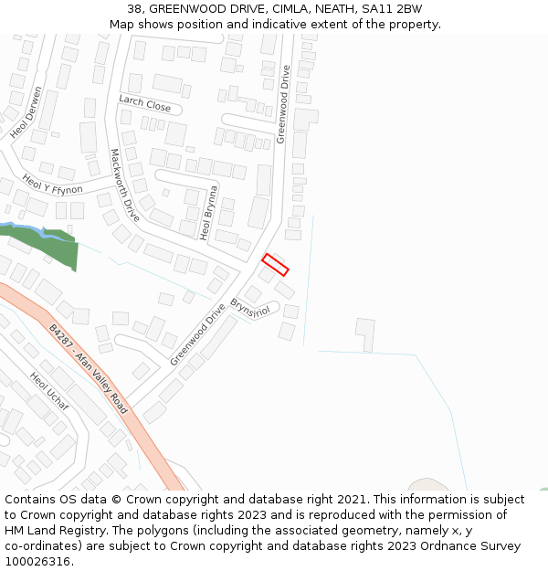 38, GREENWOOD DRIVE, CIMLA, NEATH, SA11 2BW: Location map and indicative extent of plot